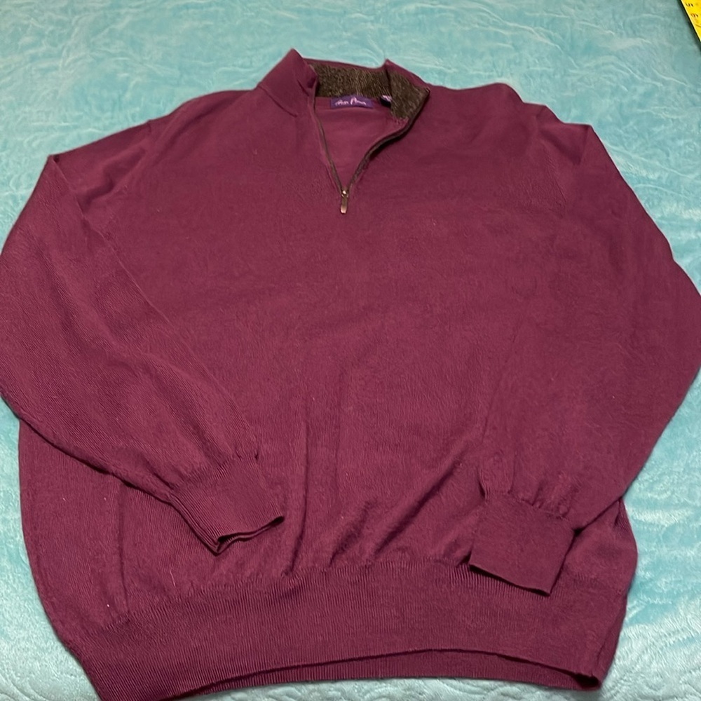 Alan Flusser Wool Blend Pullover Plum 1/4 Zip
Mock Neck Sweater Men’s Sz XXL‎